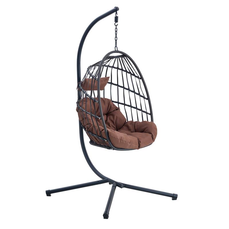 Rustproof Hanging Chair with Plush Cushion, Outdoor Egg-Shaped Swing Chair with a Non-slip Octopus Base