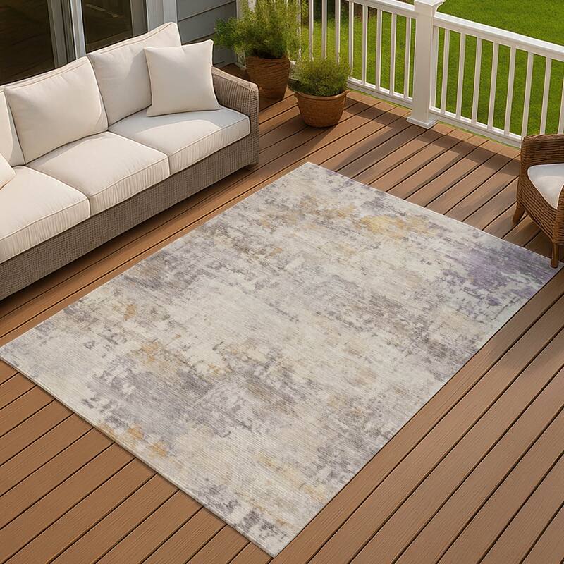 Machine Washable Indoor/ Outdoor Modern Casual Chantille Rug - Linen - 8' x 10'