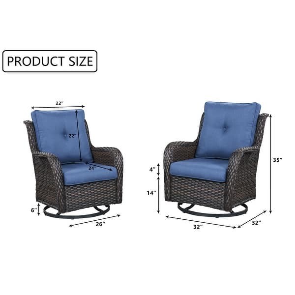 dimension image slide 1 of 6, Gymojoy Outdoor Rattan Wicker Swivel Chair with Cushion (Set of 2)