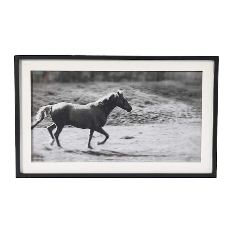 Galloping Horse Print with Wood Frame - Black