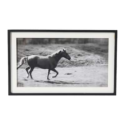 Galloping Horse Print with Wood Frame - Black