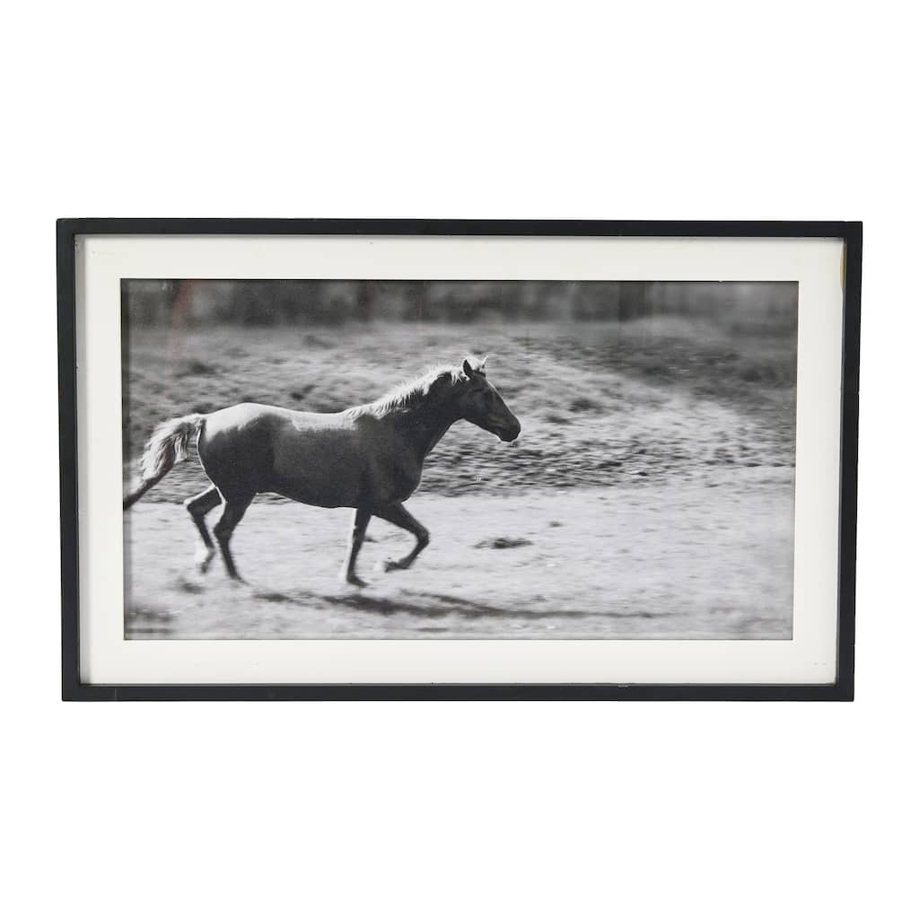 Galloping Horse Print with Wood Frame - Black
