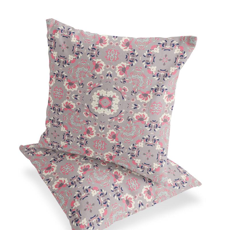 HomeRoots Set of Two 16" X 16" Pink and Ivory Blown Seam Floral Indoor Outdoor Throw Pillow - 16.00' X '16.00' X '5.00
