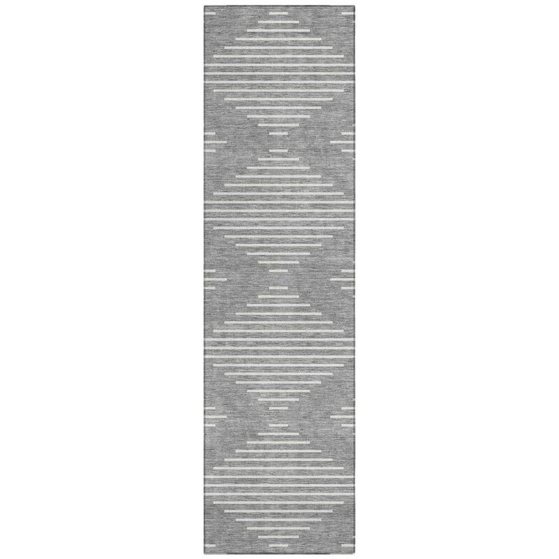 Machine Washable Indoor/ Outdoor Modern Stripe Chantille Rug
