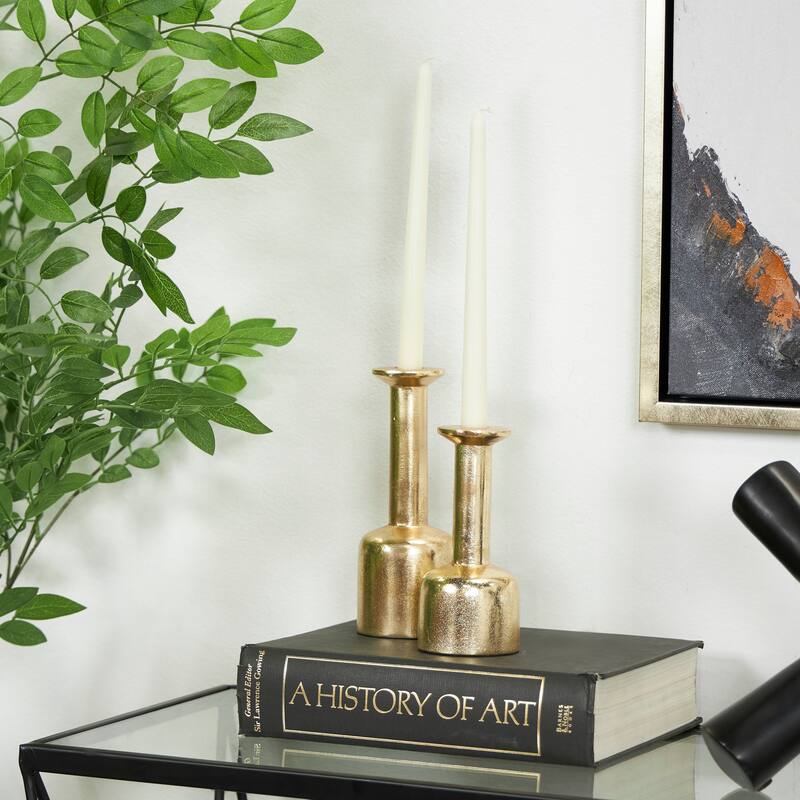 Gold or Silver Aluminum Metal Candle Holder with Rounded Bases (Set of 2)
