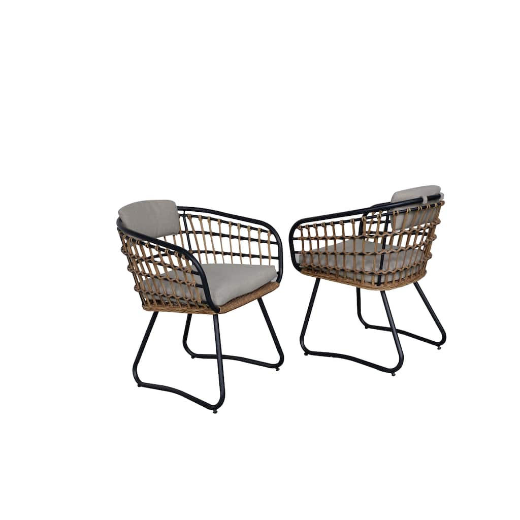 Outdoor Wicker Dining Chairs Set of 2, Patio Dining Chairs with Cushions, Rattan Dining Armchairs for Lawn, Garden, Poolside