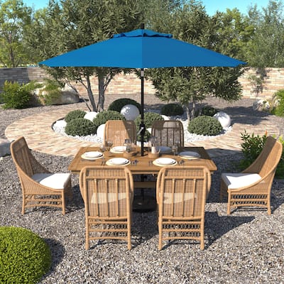 California Umbrella 9' Rd. Aluminum Patio Umbrella, Crank Lift with Push Button Tilt, Black Finish, Pacifica Fabric