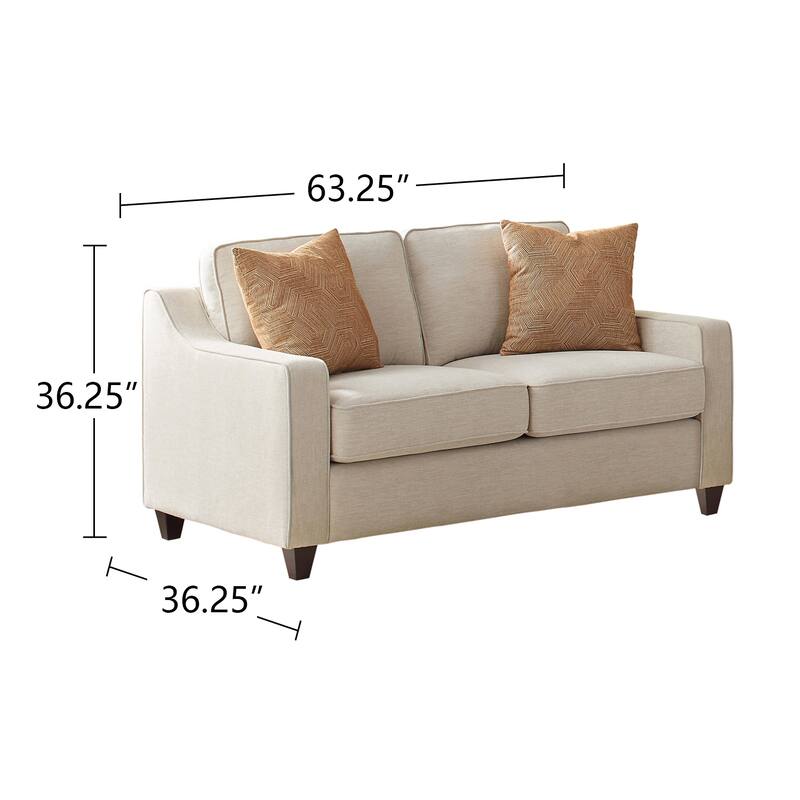 Fabric Upholstered Sofa Set with Cushion Back and Wood Legs in Beige
