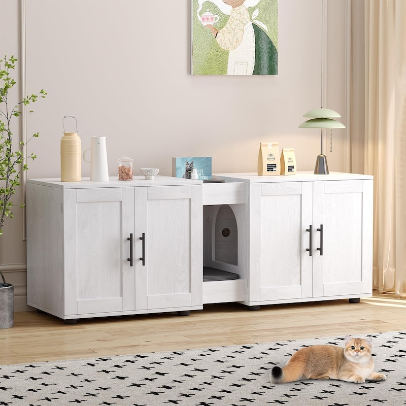 Large Cat Litter Box Furniture with Double Rooms and Barn Doors
