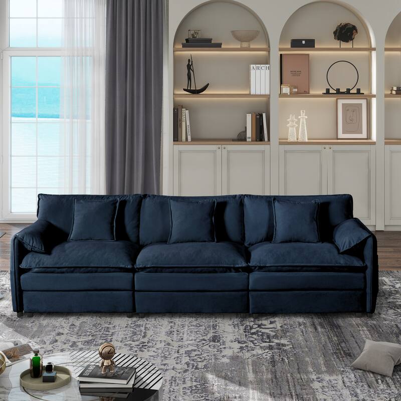Oversized Deep Seat 3 Seater Modular Sofa, Blue Chenille for Living Room - Multi-Color