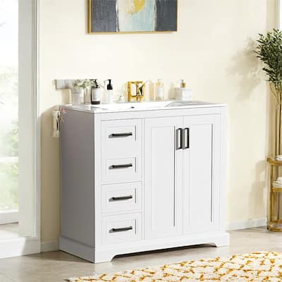 36" Modern Bathroom Vanity with Ceramic Sink,Soft-Close Door,3 Drawers