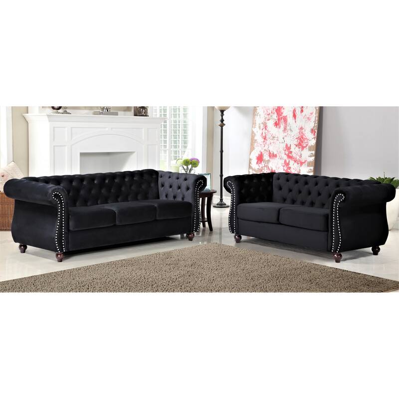 Antoinette Chesterfield 2-Piece Set- Sofa & Loveseat - Black