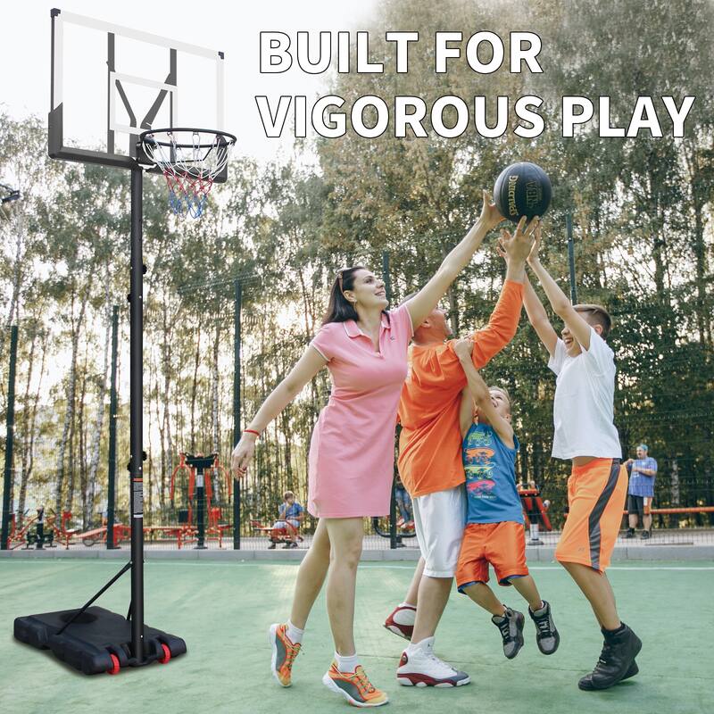 Outdoor Height Adjustable Basketball Hoop 5.7-10ft 44 Inch Backboard Portable System with Stable Base Wheels