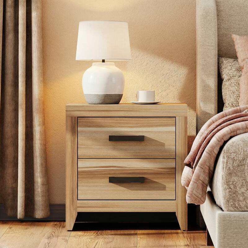 WAMPAT Farmhouse End Table with 2 Storage Drawers - Rustic Brown Accent Table for Bedroom & Living Room