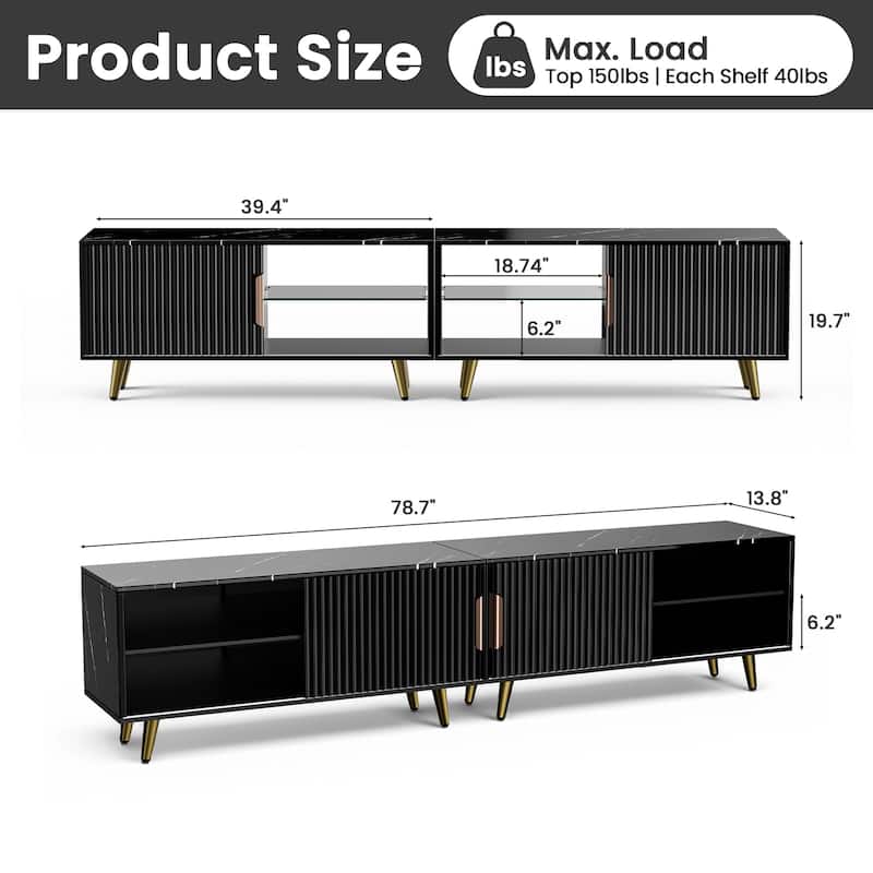 Meyreso 2-Piece Modular TV Stand and Coffee Table Set with Wave Pattern Doors & Adjustable Glass Shelf - 78 inches