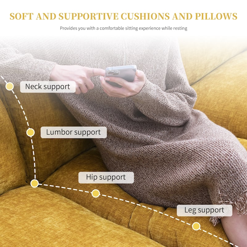 Chenille Upholstered Sectional Sofa with Chaise and Storage Pockets, 5 Seat Lounge Cloud Couch L-shaped Recliner Couches