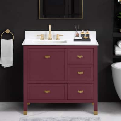 Alana Bathroom Vanity in Burgundy Red with White Engineered Stone Top