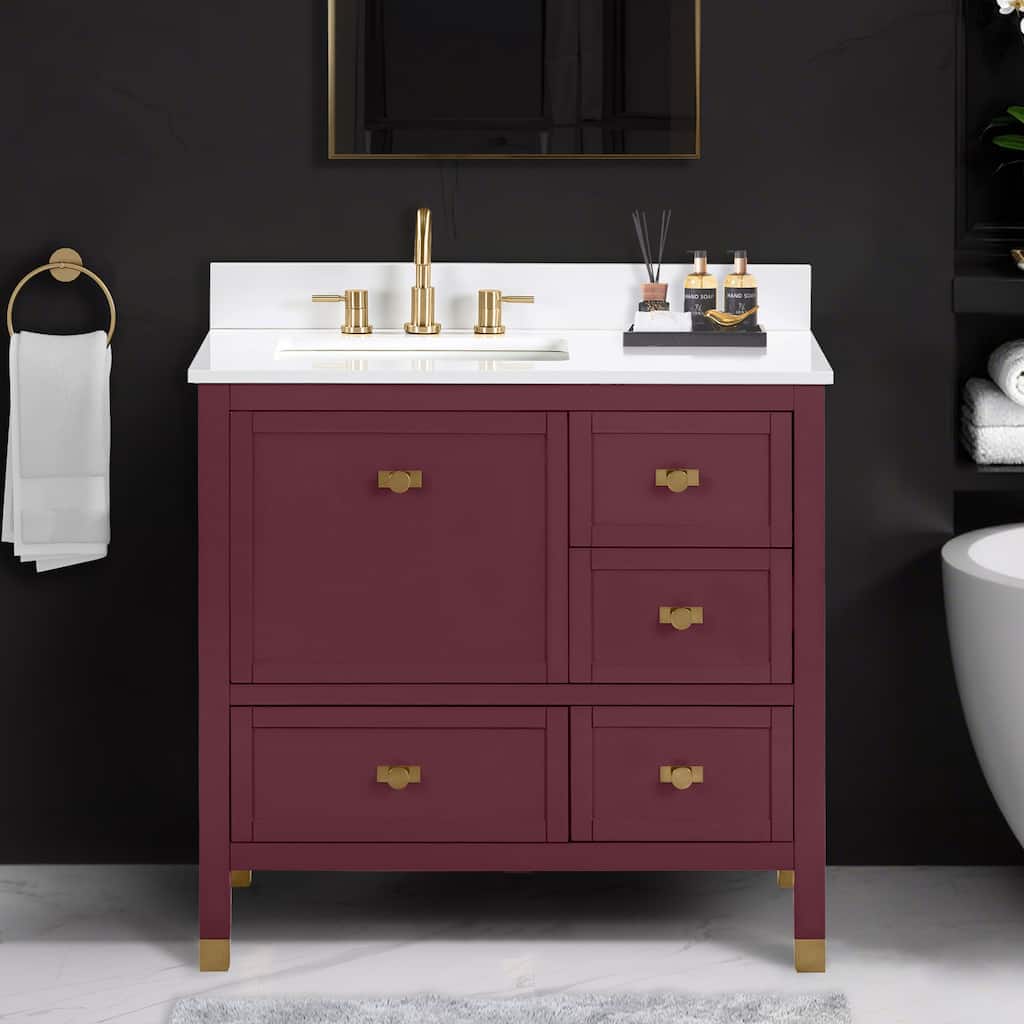 Alana Bathroom Vanity in Burgundy Red with White Engineered Stone Top
