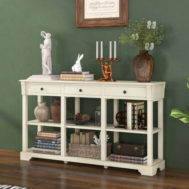 Costway 58'' Long Sofa Table with Storage Retro Console Table with 3 - See Details