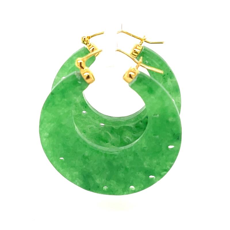 18k Yellow Gold Over Sterling Silver Dyed Green Jade Gemstone Dangle Earrings