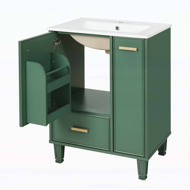 Freestanding Vanity Set with Door Shelf,Deep Drawer,2-Tier Pull-Out Basket