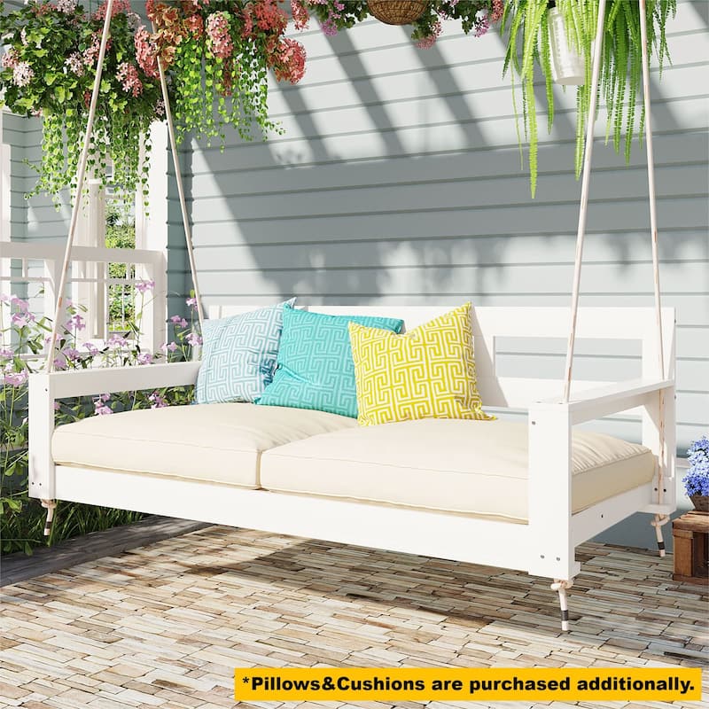 Patio Wooden Twin Size Porch Swing Daybed Frame with 4 Hanging Ropes for Backyard and Outdoor Use