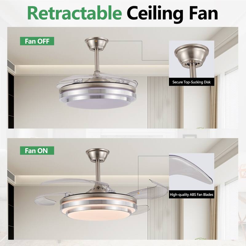 42 Inch 3 Tiers Design Chandelier Ceiling Fan with Light, Retractable Ceiling Fan 6-Speed Quiet DC Motor Fan - 42 Inch