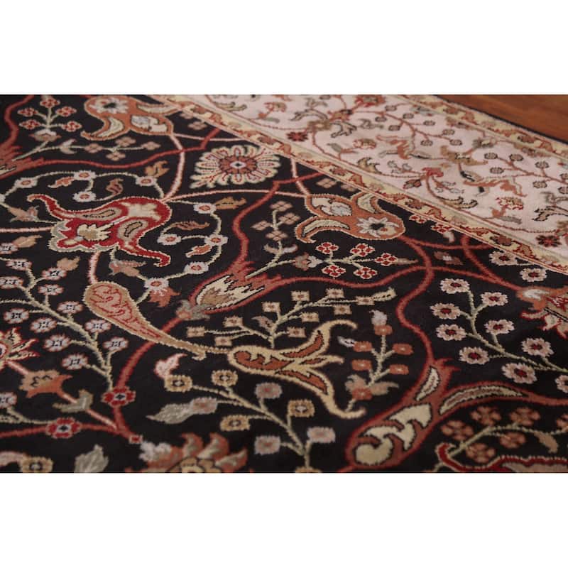 Black Agra Oriental Area Rug Handmade Wool Carpet - 6'1"x 9'2"