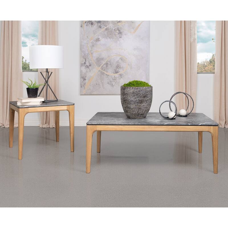 2-piece Coffee and End Table Set with High-pressure Laminate Tops in Grey and Natural Brown - 2 Piece