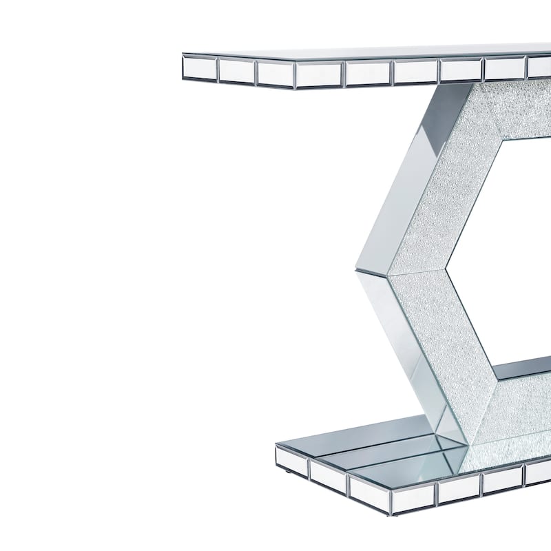 Sparkling Crystal Hexagon Mirror Entryway - Premium Modern Foyer Console Table, Dual-Tier Luxury Sofa Table