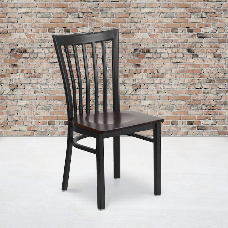 School House Back Metal Restaurant Chair - 17.25"W x 18.75"D x 34.75"H - 17.25"W x 18.75"D x 34.75"H - walnut wood seat/black metal frame