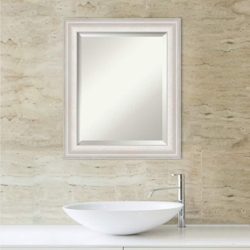 Beveled Bathroom Wall Mirror - Trio White Wash Silver Frame - Trio White Wash Silver