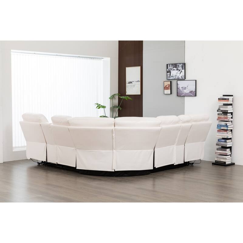 Hathrone 98.5" Wide Vegan Leather Power Reclining Sectional with LED, USB and SubWoofer Sound System