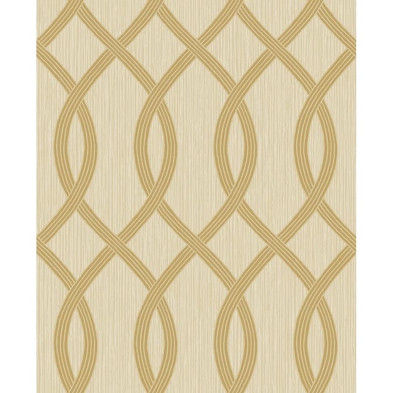 Seabrook Designs Joanie Geometric Ogee Unpasted Wallpaper - 20.5 in W x 33 ft. L - Metallic Khaki & Gold
