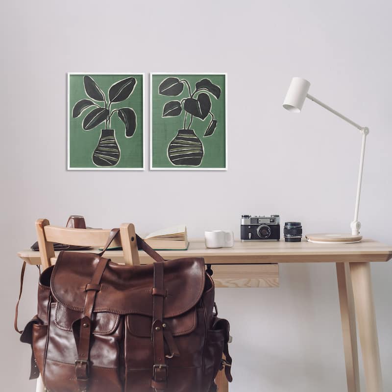Stupell Green Toned House Plants Framed Giclee Art Design By June Erica Vess (Set of 2)