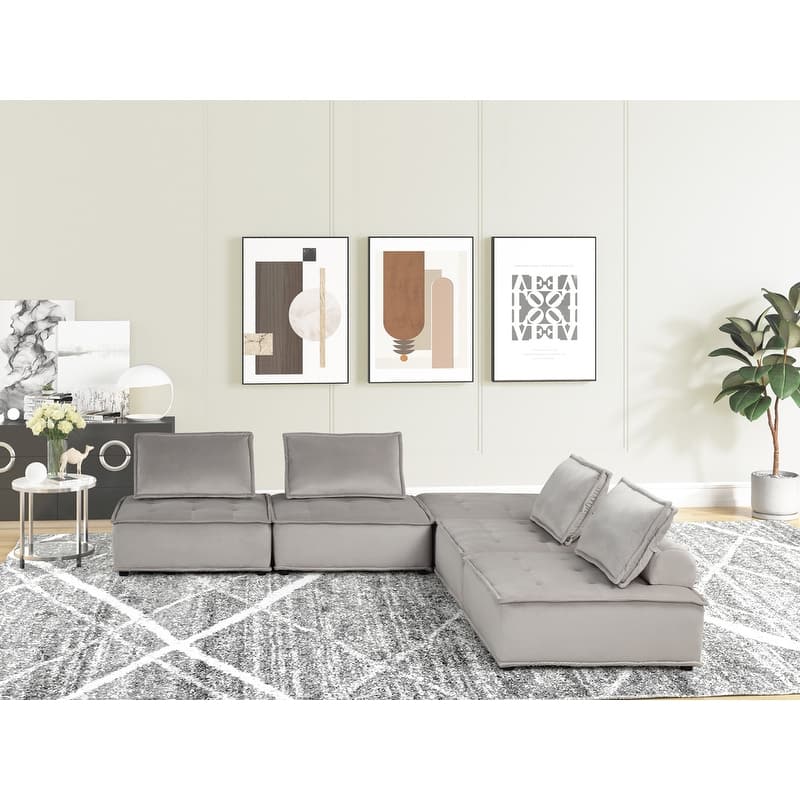 Anna Velvet 5 Pc Sectional Sofa Ottoman