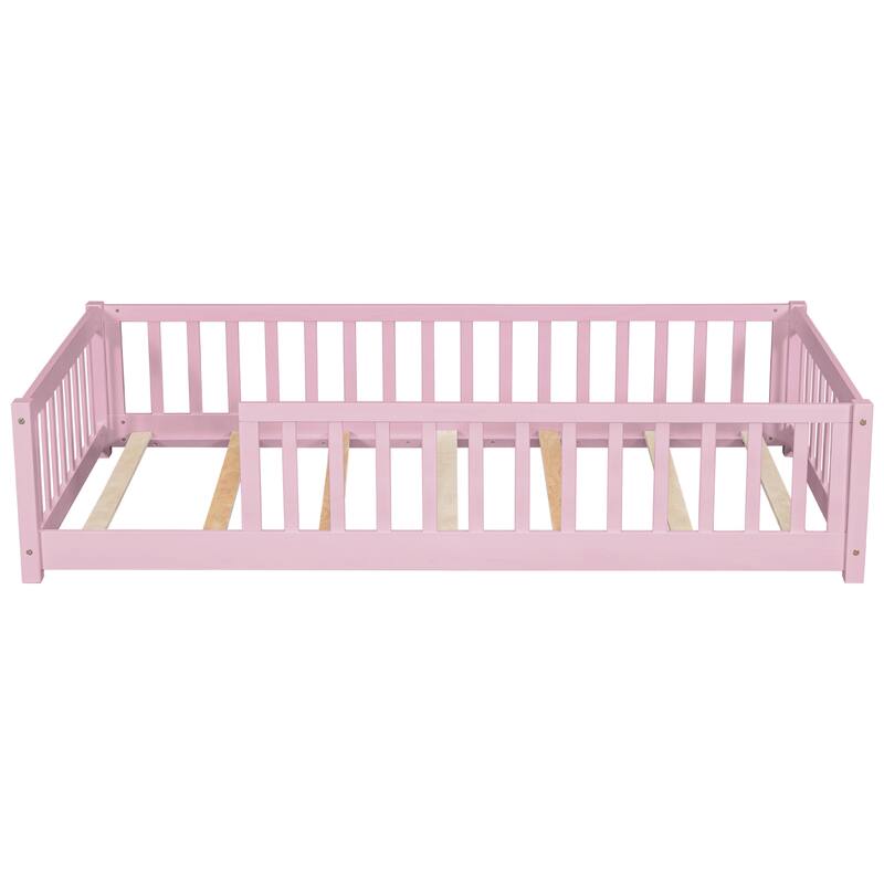 Twin Size Floor Bed with Fence without Door