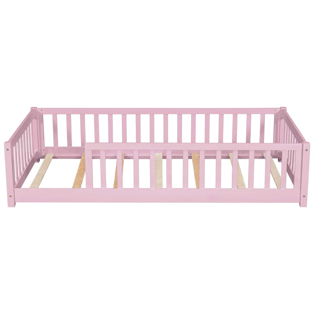 Twin Size Floor Bed with Fence without Door