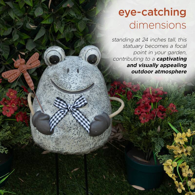 Stone Finish Frog with Metal Dragonfly Statuary
