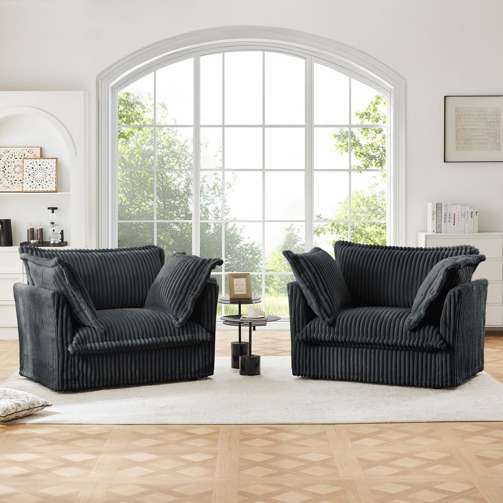 Leisure Armchair with Removable Covers, Accent Chair with Deep Seat, Lounge Chair with High Back Pillows, Set of 2