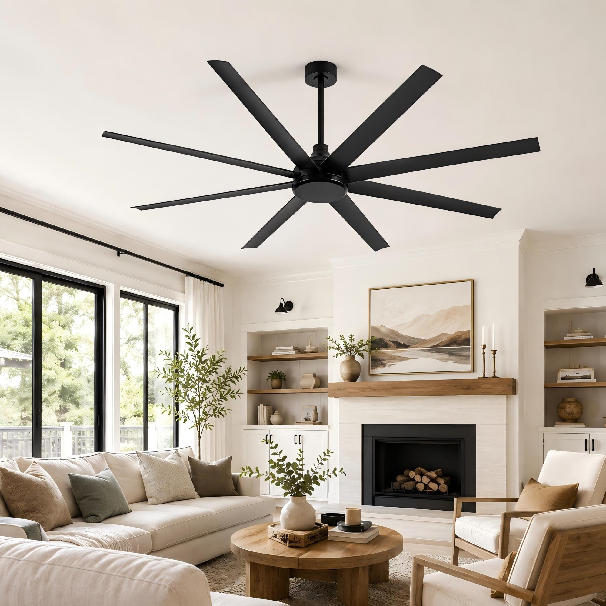 65/72/84/100-Inch Large Industrial Ceiling Fan with Remote, ABS 8-Blade Reversible 6-Speed DC Motor Commercial Fan without Light