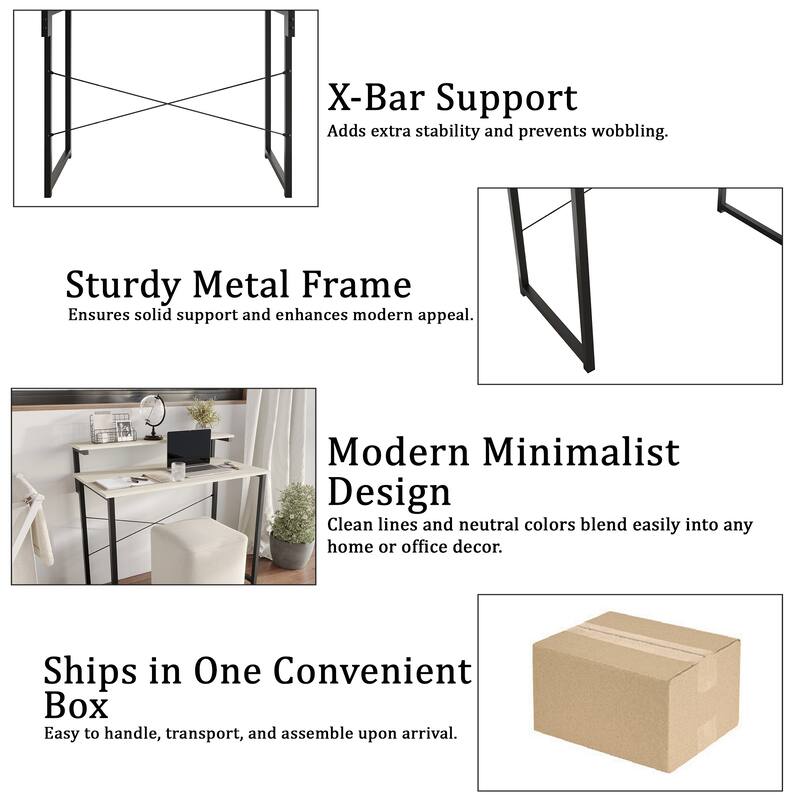 CraftPorch Minimalist 39-Inch Metal Computer Desk With Shelf