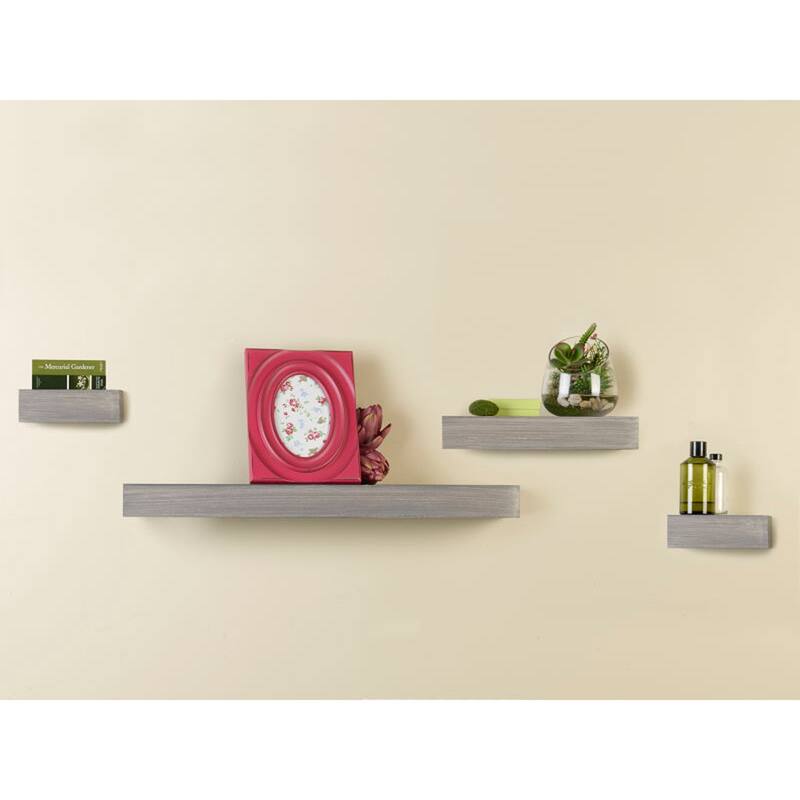 Melannco Set of 4 Distressed Gray Chunky Shelves, 2-6, 12, 24 Inch