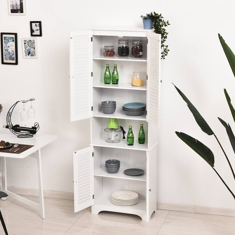 HOMCOM Freestanding Bathroom Storage Cabinet with Shutter Doors and Adjustable Shelves, Toilet Vanity Cabinet