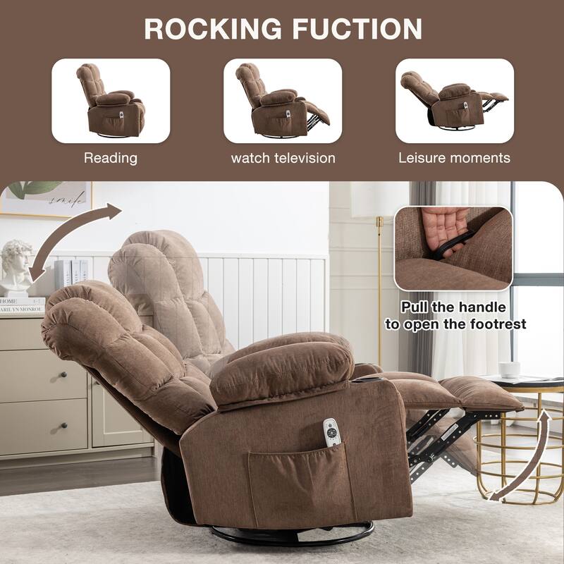 Manual Massage Recliner Chair, Overstuffed Rocker Chairs with Heat and 2 Cup Holders & USB Charge Port, for Living Room