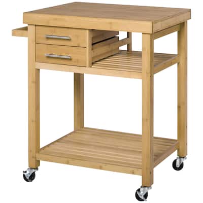 Bamboo Kitchen Island Cart On Wheels(no include stool)