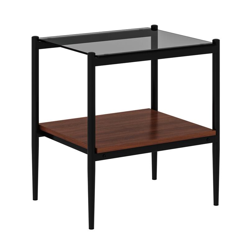 Set of 2 Rectangle End Table Tempered Glass Tabletop with MDF layer