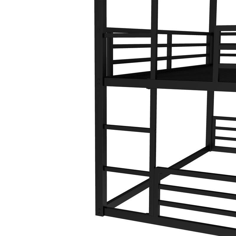 Metal Triple Bunk Bed with Safety Guardrails, Noise-Reduced Design, Twin XL Size, Black