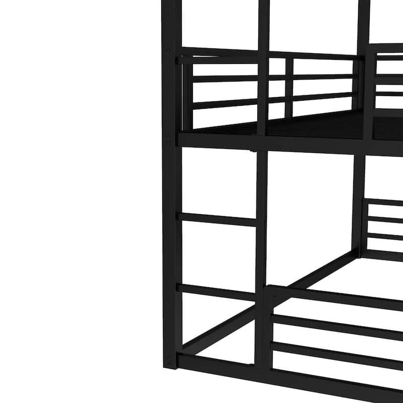 Twin XL over Twin XL over Twin XL Bunk Bed, Metal Triple Bunk Bed with Safety Guardrails, Bunk Bed with Noise-reduced Design
