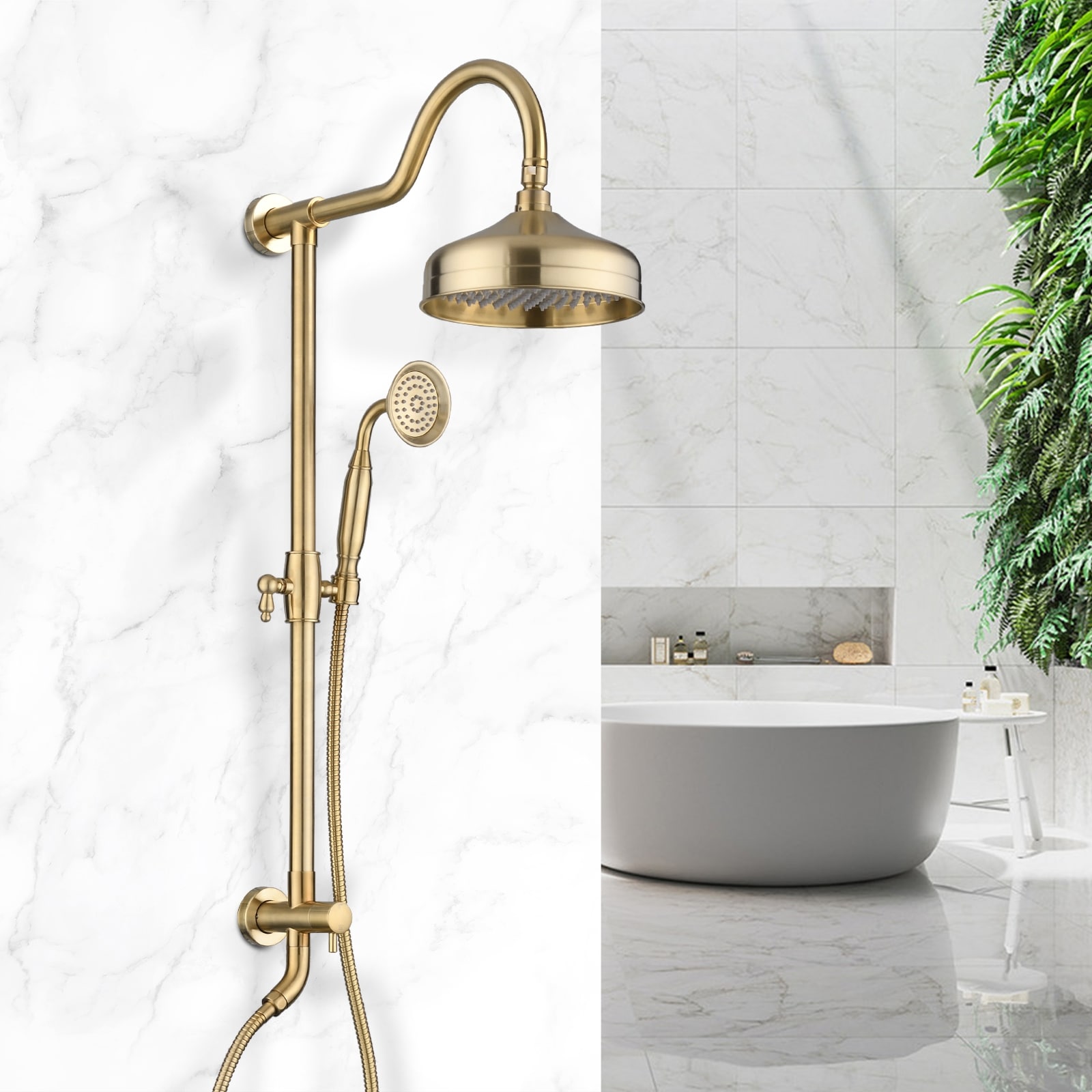 YASINU Vintage 8 inch Rain Shower Head Shower System - On